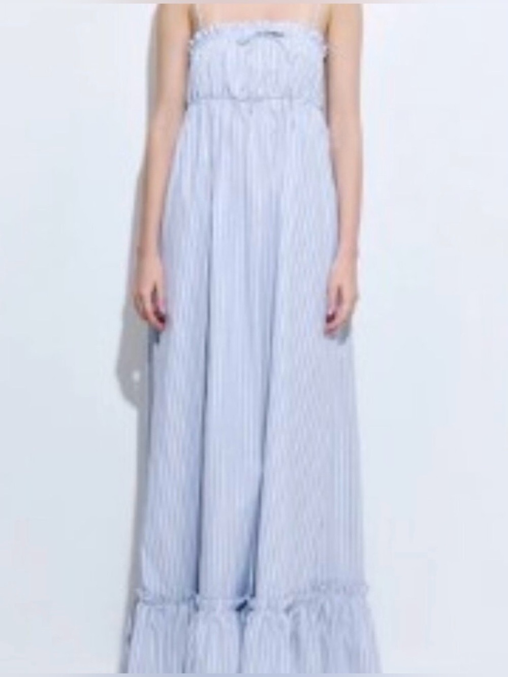 De Rococo Ruffled Poplin Maxi Dress - Light Blue Stripe